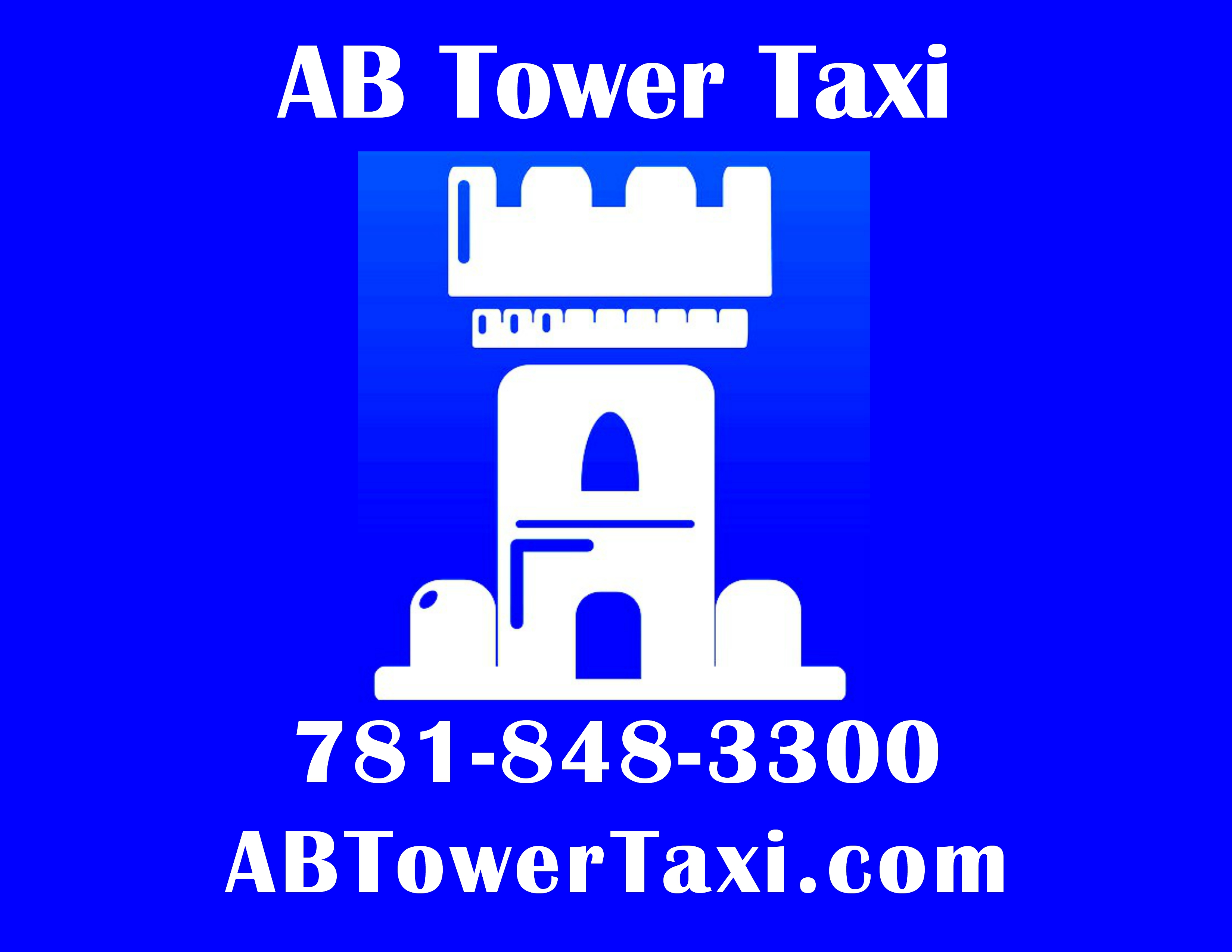 AB Tower Taxi Cab Logo 781-848-3300 or bookonline abtowertaxi.com